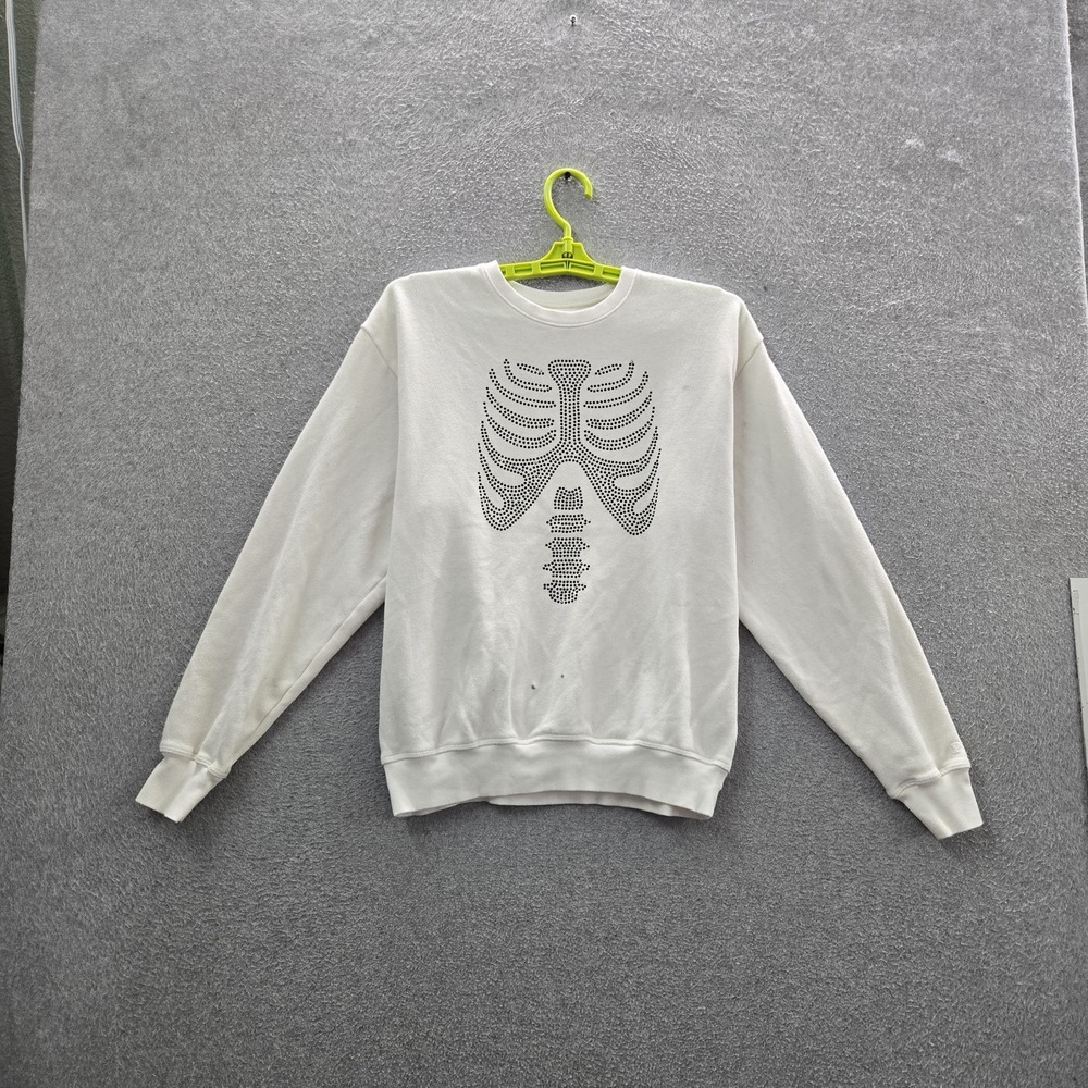 PINK Victoria's Secret Women Sweatshirt XS White Fleece Skeleton Studded READ